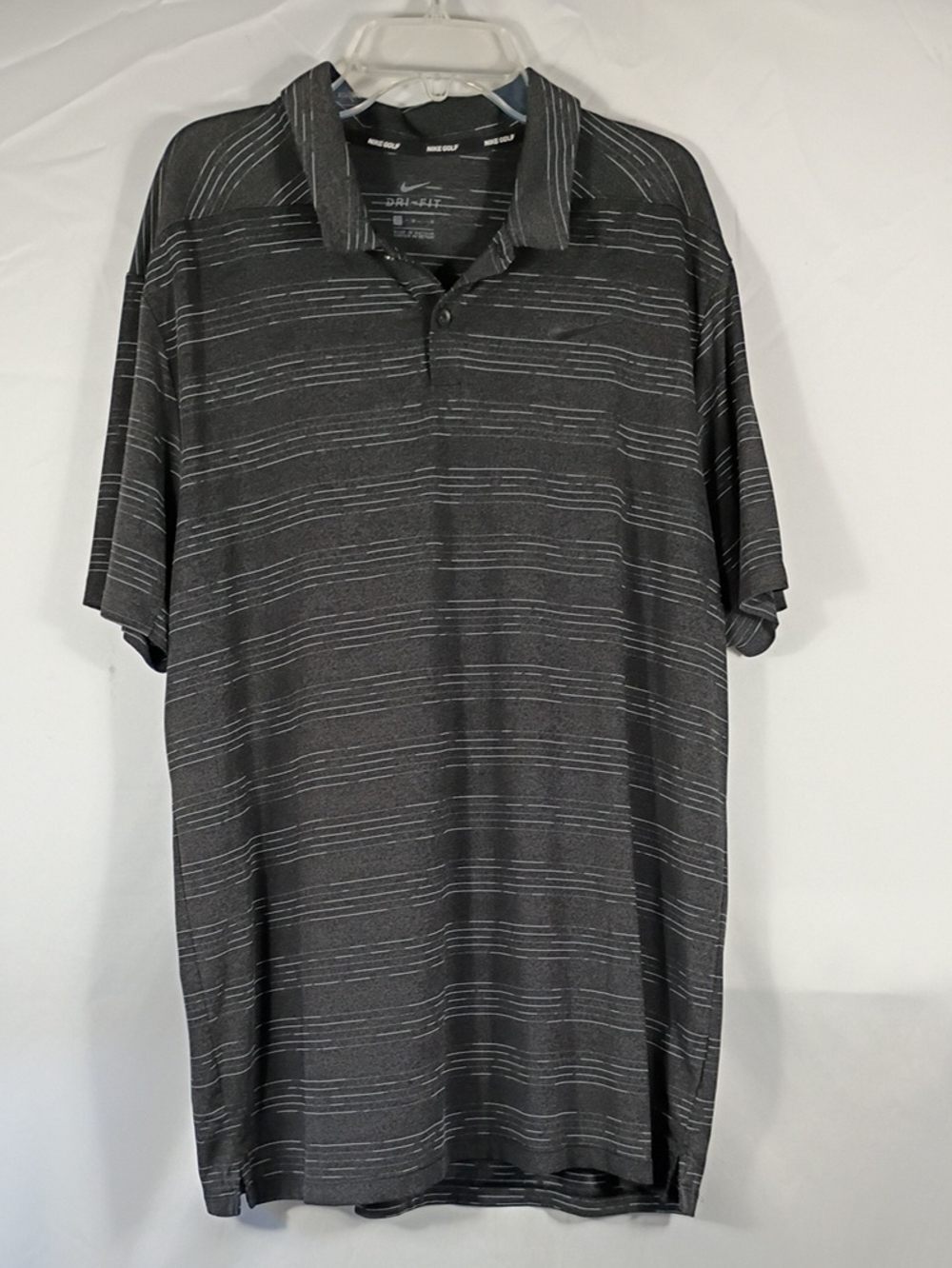 EUC Nike Golf Men's Black/Gray Striped Short Sleeve Polo Shirt Size Large Summer